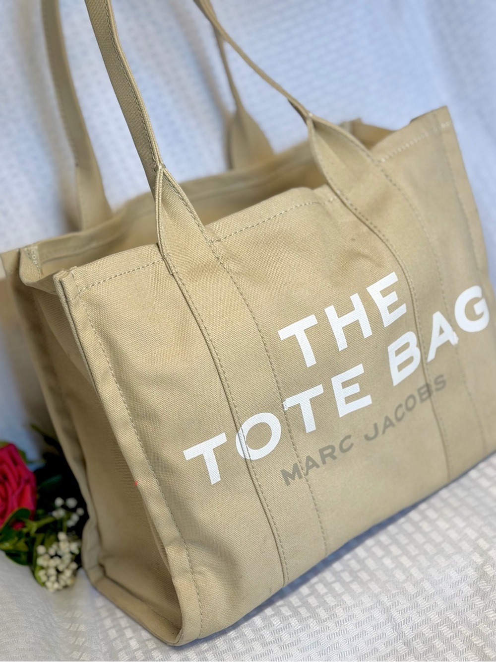 Marc Jacobs Beige Large “The Tote Bag” with Logo Patch